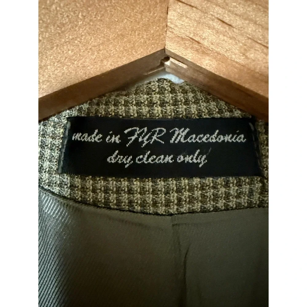Andrew Fezza Blazer Mens 46L Long Gray Houndstooth Silk Wool Sport Coat‎